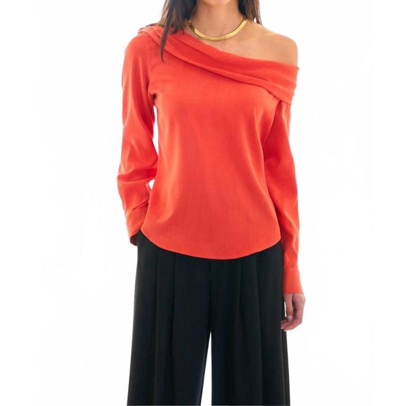NEW FINLEY dani one shoulder washed cupro top in flame